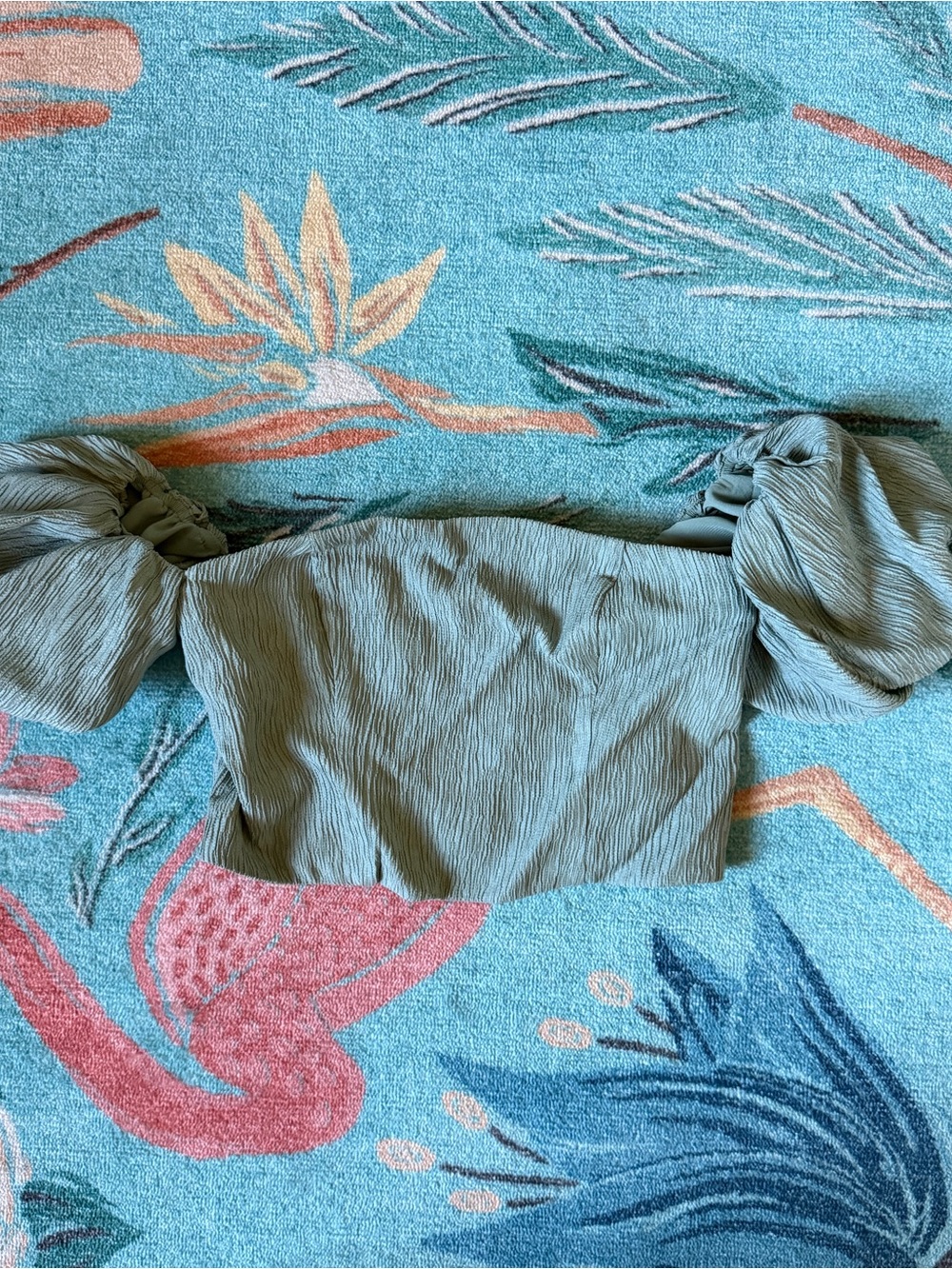 Abercrombie and fitch Off-Shoulder Puff Sleeve Crop Top in Sage Green